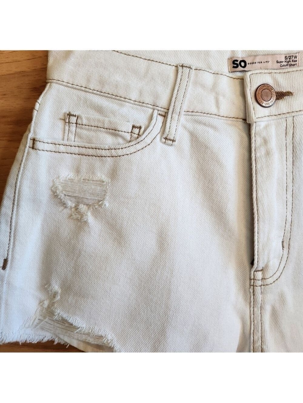 SO SUPER HIGH RISE CUT OFF DENIM JEAN SHORT RAINBOW EMBROIDERED POCKET SIZE 27/5 - Picture 7 of 7